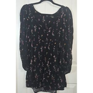 AFRM Channa Ruched Neck Floral Printed Mini Dress size Small black